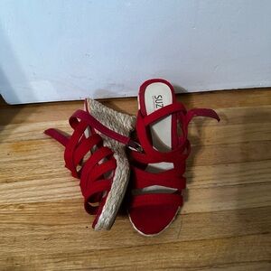 Suzy Shier Strappy Wedge Heels With Jute